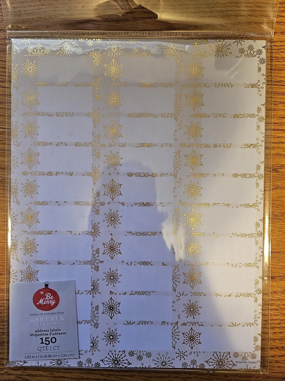 Gartner Studios White Address Labels with Gold Snowflake Accents